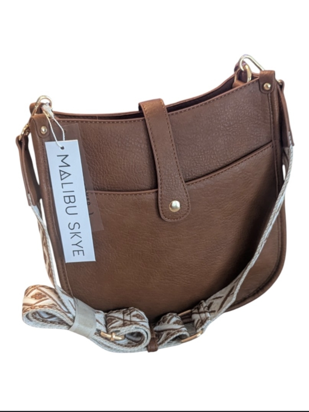 NWT Malibu Skye Evelyn SM31798-6 Crossbody Bag W Guitar Strap Brown